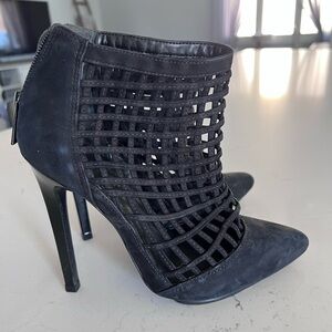 Schutz black suede cage heels size 7